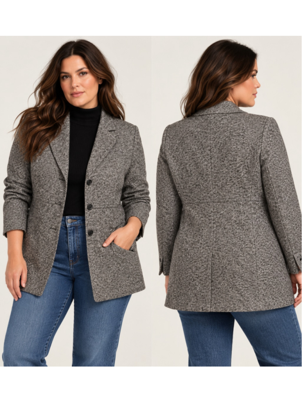 Express Stretch Wool Blend Tweed Longline Blazer Jacket Size 7/8